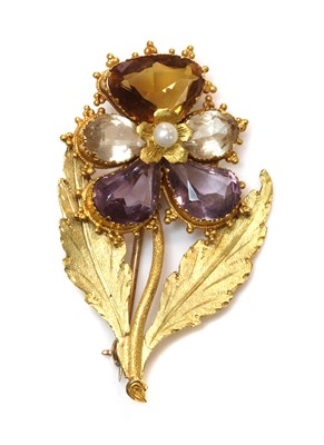 Lot 39 - A Regency seed pearl, citrine, quartz and amethyst pansy brooch, c.1820-1830
