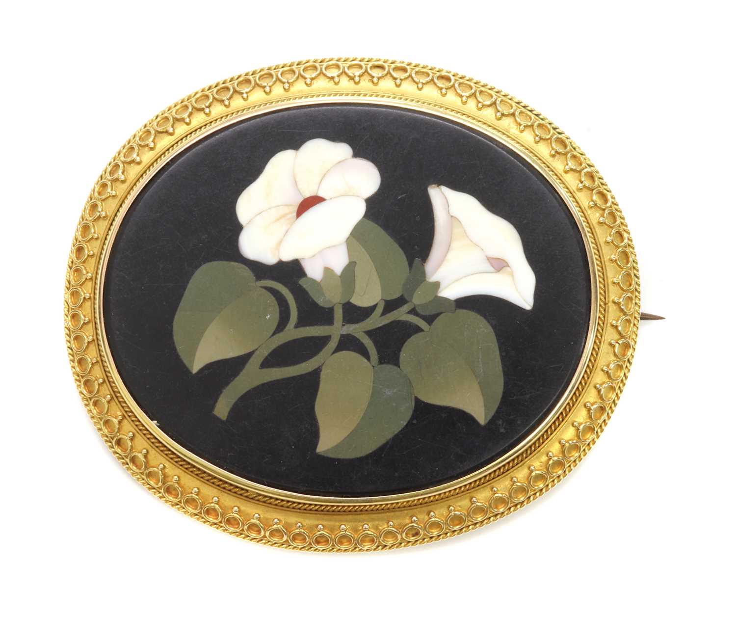 Lot 77 - A Victorian gold mounted pietra dura brooch