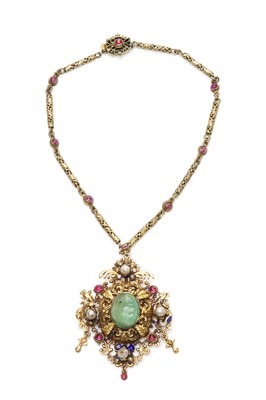 Lot 158 - A silver gilt Austro-Hungarian pearl and gem set brooch/pendant, c.1900