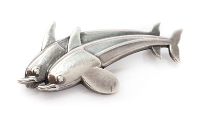 Lot 423 - A sterling silver dolphin 'Hawaii' brooch, by Georg Jensen