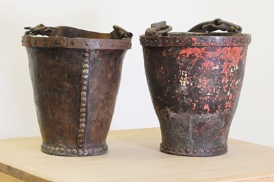 Lot 402 - A near pair of leather fire buckets