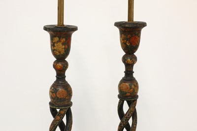Lot 50 - A pair of Indian papier mâché candlesticks