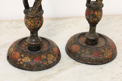 Lot 50 - A pair of Indian papier mâché candlesticks