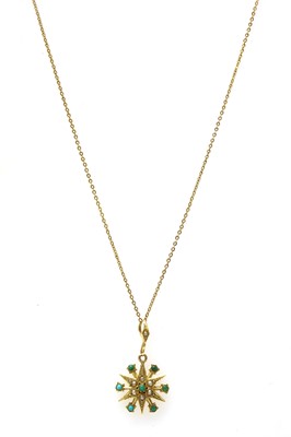 Lot 17 - A Victorian gold turquoise and split pearl star pendant