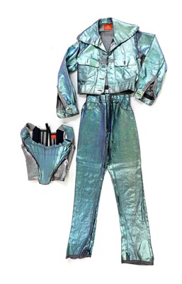 Lot 619 - A Vivienne Westwood three-piece lustre denim suit