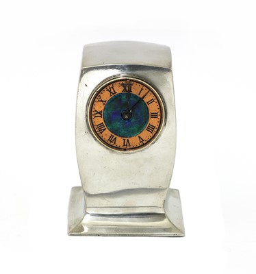 Lot 144 - A Liberty pewter and enamelled mantel clock