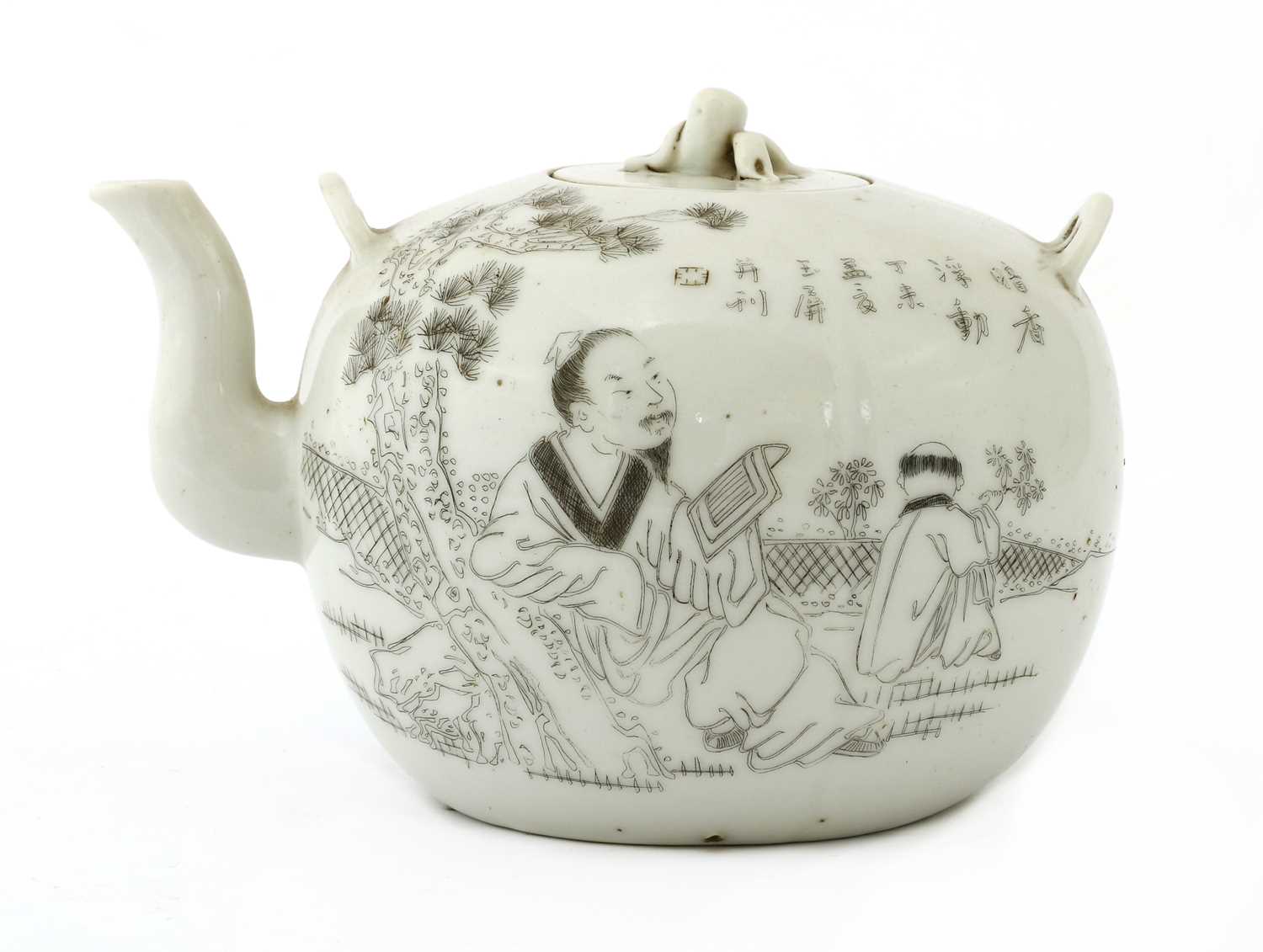 Lot 67 - An unusual Chinese engraved teapot and cover