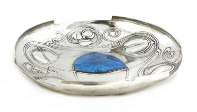 Lot 109 - An Arts and Crafts Tudric pewter and enamel 'Bollelin' tray