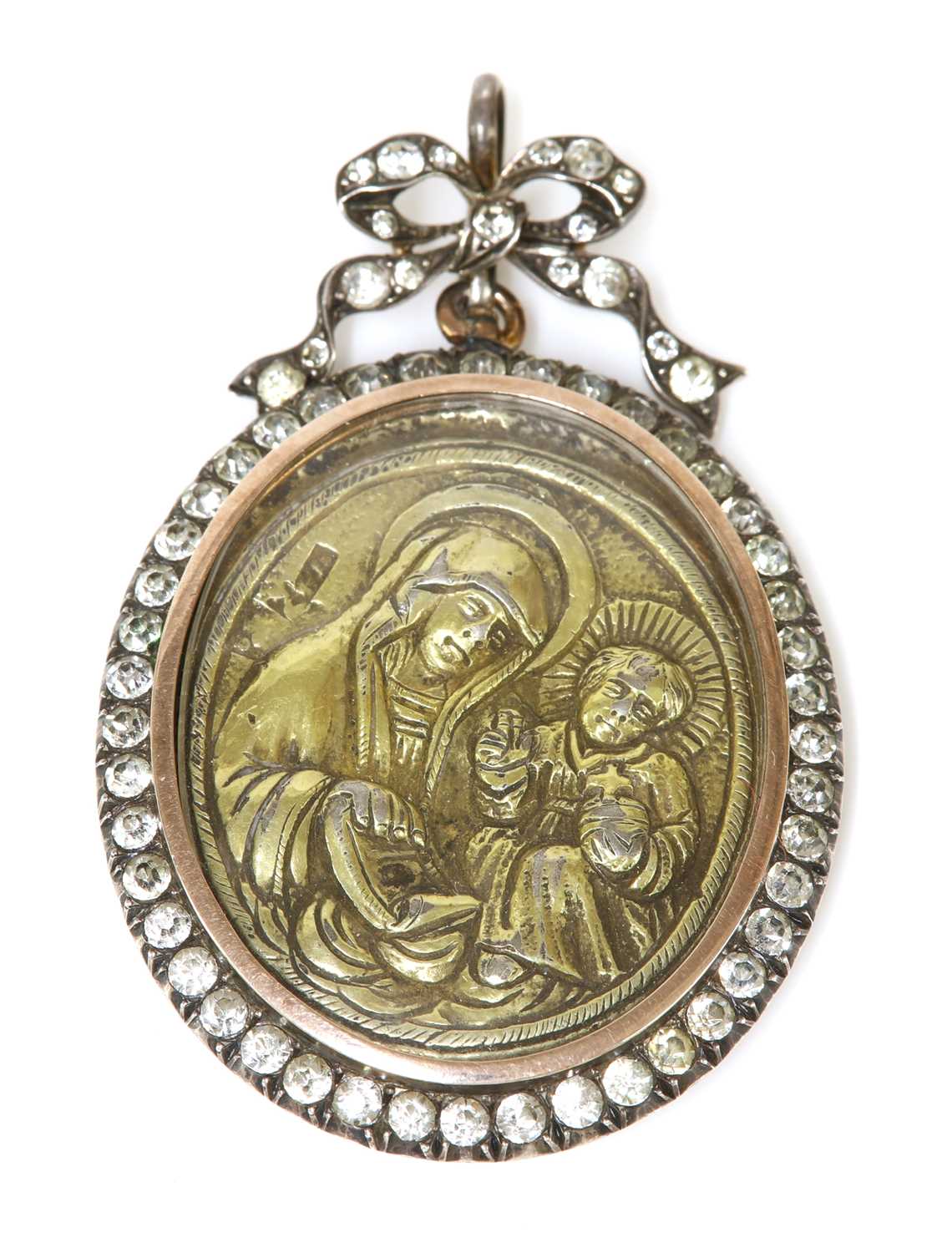 Lot 202 - A Continental silver and gold paste set glazed locket/pendant