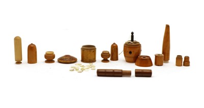 Lot 129 - Five treen needle cases