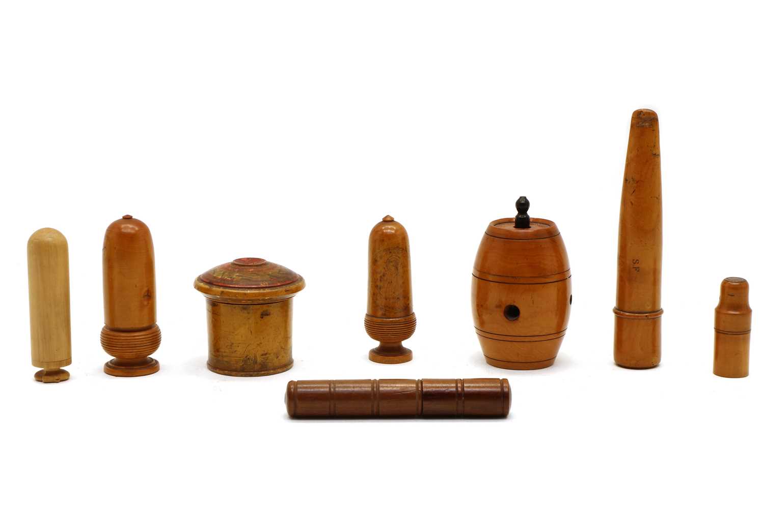 Lot 129 - Five treen needle cases
