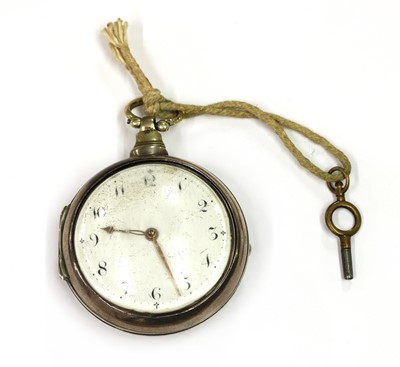 Lot 455 - A Georgian sterling silver pair cased verge fusee pocket watch