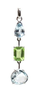 Lot 349 - A white gold aquamarine and paste pendant