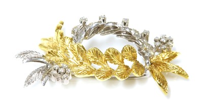 Lot 268 - An 18ct two colour gold foliate wreath brooch, c.1970