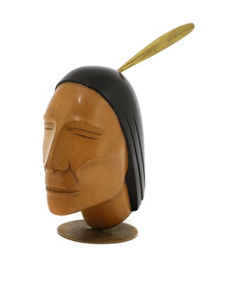 Lot 320 - A Hagenauer hardwood and brass bust of a Native American