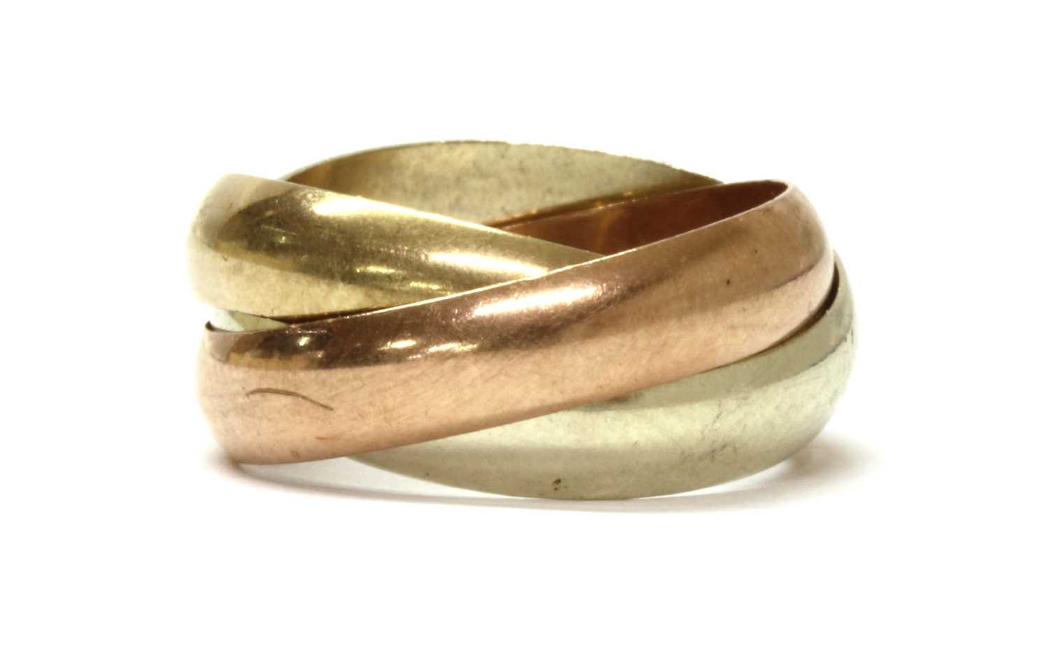 Lot 97 - A 9ct three colour gold Russian wedding ring