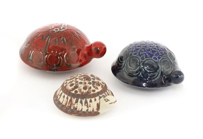 Lot 543 - Three Gustavsberg glazed pottery turtles