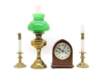 Lot 68 - An Edwardian inlaid mahogany lancet form mantel clock