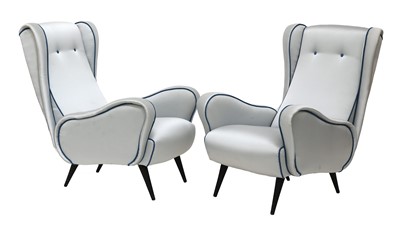 Lot 606 - A pair of Italian wing-backed armchairs