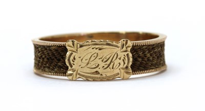 Lot 2 - A gold and woven hair memorial or love token ring