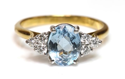 Lot 348 - A gold aquamarine and diamond ring