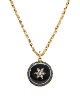 Lot 112 - A Victorian banded agate and diamond pendant