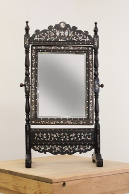Lot 134 - A hardwood and mother-of-pearl inlaid dressing table mirror