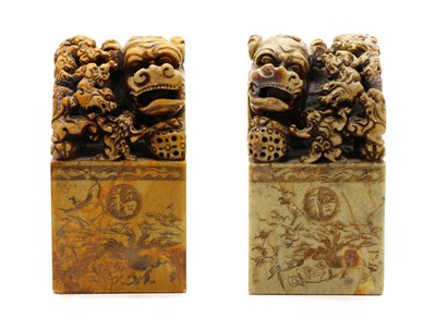 Lot 96 - A pair of Chinese soapstone bookends