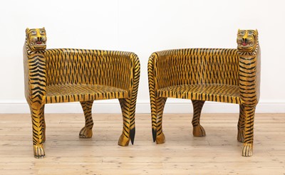 Lot 32 - A pair of carved wooden papier mâché and painted chairs