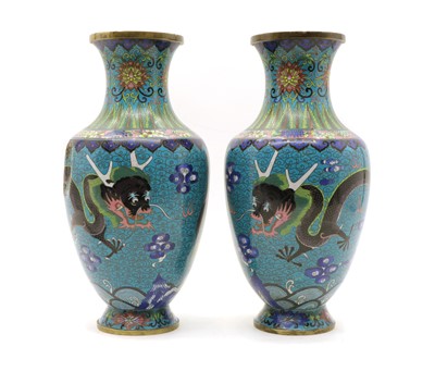 Lot 77 - A pair of Chinese cloisonne vases