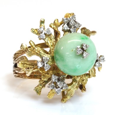 Lot 293 - A Continental jade and diamond ring, c.1960
