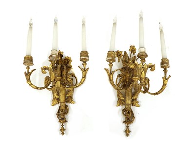Lot 195 - A pair of gilt gesso girandoles
