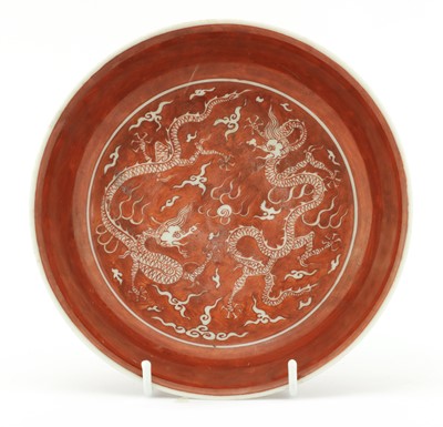 Lot 317 - A Chinese iron red-glazed plate