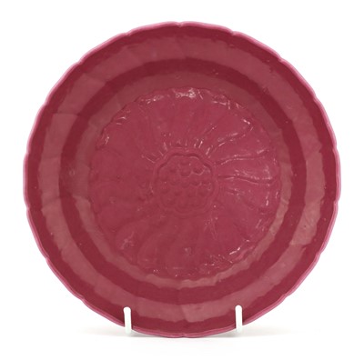 Lot 105 - A Chinese ruby pink enamelled dish