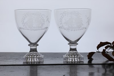 Lot 300 - A pair of glass shipping rummers