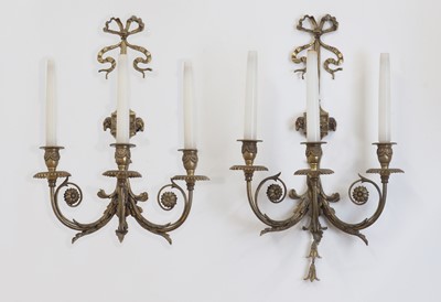 Lot 90 - A pair of Adam-style gilt metal wall lights