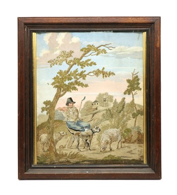 Lot 246 - A Georgian silk needlework of a shepherd playing the flute