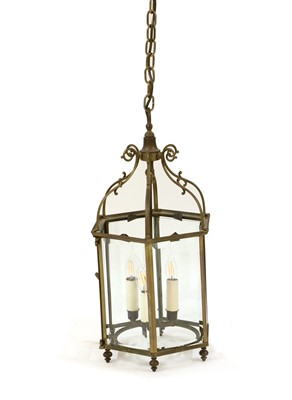 Lot 315 - A George III style brass hexagonal hall lantern