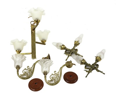 Lot 196 - A collection of brass lighting