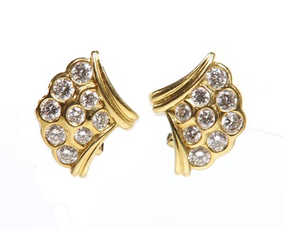 Lot 408 - A pair of 18ct gold diamond set earrings