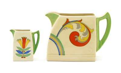 Lot 91 - A graduated pair of Royal Doulton Syren pattern Art Deco jugs of angular form