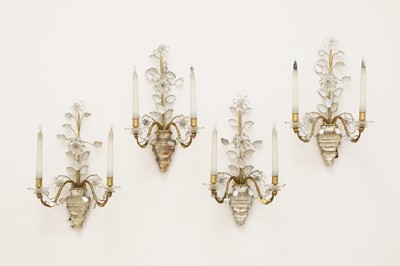 Lot 89 - A set of four glass and gilt metal wall lights