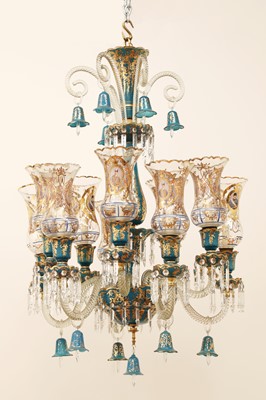 Lot 87 - A Bohemian blue and clear glass chandelier for the Persian market