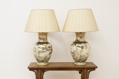 Lot 82 - A pair of large Satsuma vase table lamps