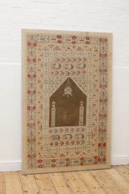 Lot 102 - An Ottoman embroidered qibla prayer cloth panel