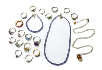 Lot 1446 - A quantity of silver and silver gilt gem-set jewellery