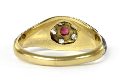 Lot 1013 - A gold enamel ruby and diamond ring