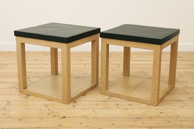 Lot 254 - A pair of contemporary slate and oak side tables