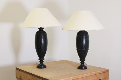 Lot 353 - A pair of green veined marble lamps
