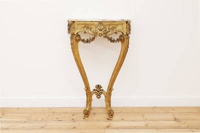 Lot 210 - A giltwood and veined marble-topped console table